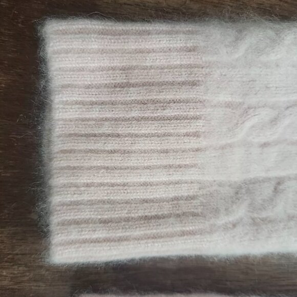 RALPH LAUREN 100% CASHMERE Pale Pink Gold Zip Logo Cable Knit Turtleneck Sweater - Picture 6 of 9